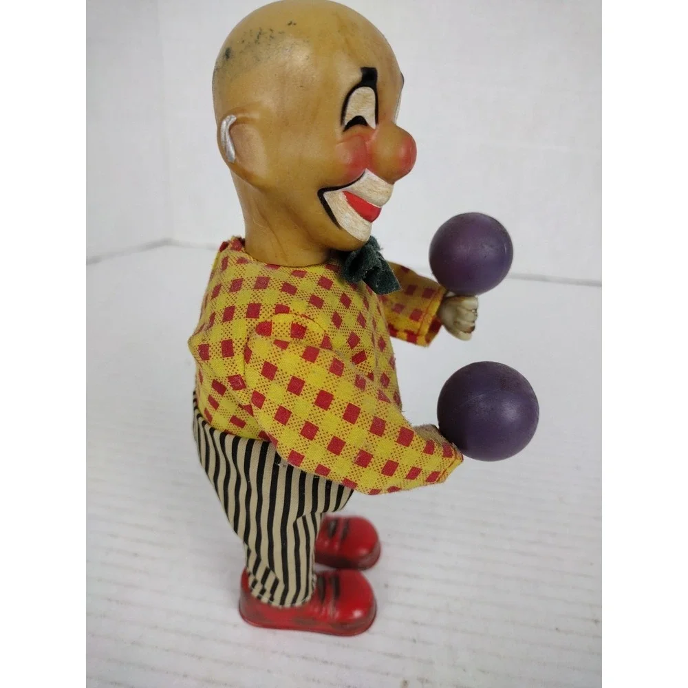 Vintage 1950s Plastic Wind Up Bald Clown Toy 7